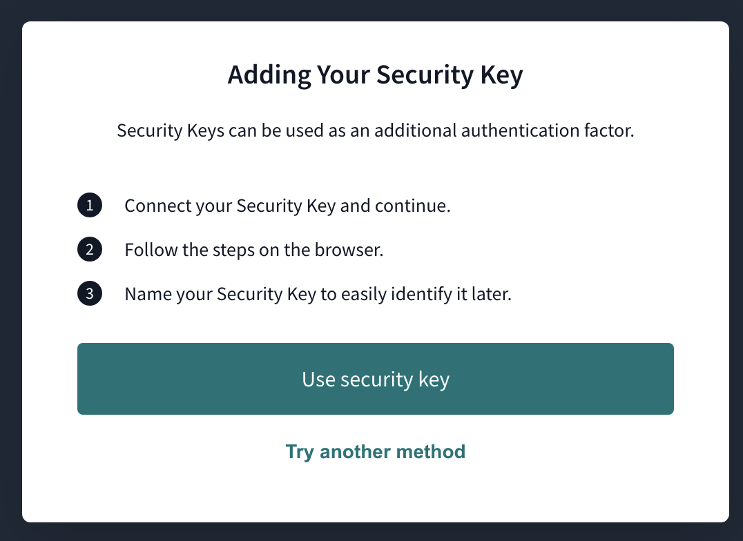 Example of the Seciruty Key activation window.